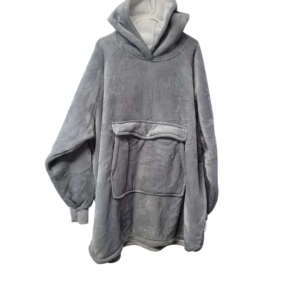 Krifey Oversized Wearable Blanket Hoodie Gray‎ Sherpa Lined Fleece One Size